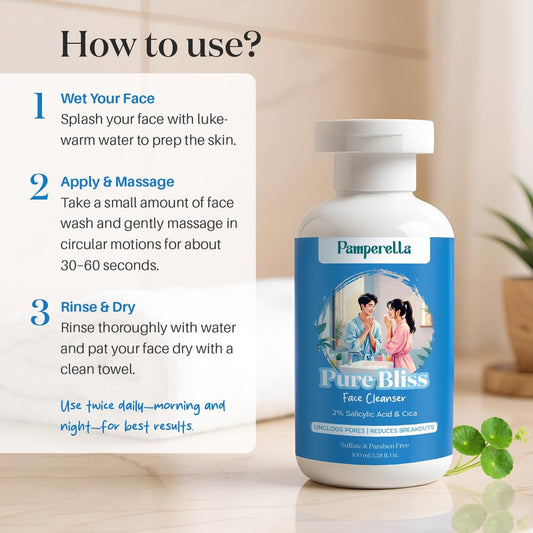 Pamperella Pure Bliss Face Cleanser With 2% Salicylic Acid & Cica