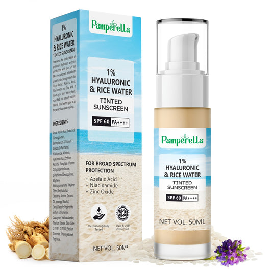 Pamperella 1% Hyaluronic & Rice Water Tinted Sunscreen SPF 60 PA++++